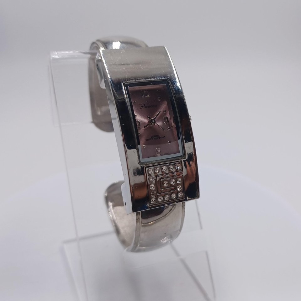 Vintage Princess Silver Tone and Pink Clamper Bracelet Wrist Watch,