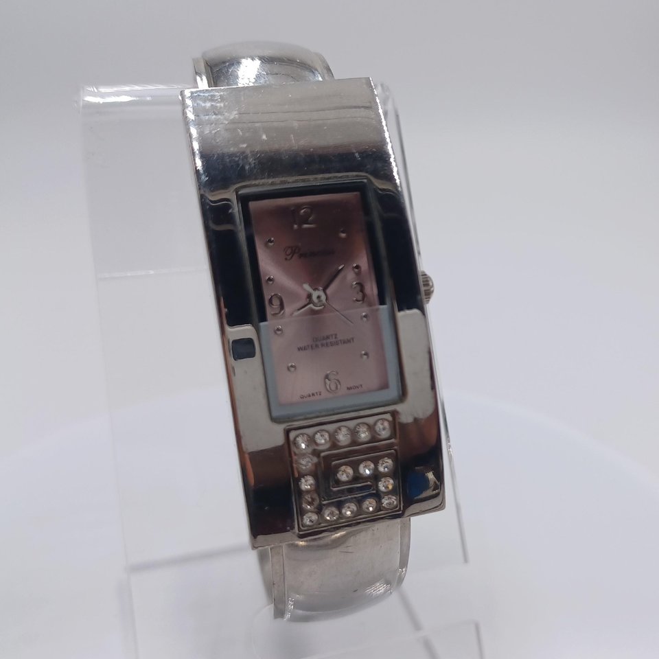 Vintage Princess Silver Tone and Pink Clamper Bracelet Wrist Watch,
