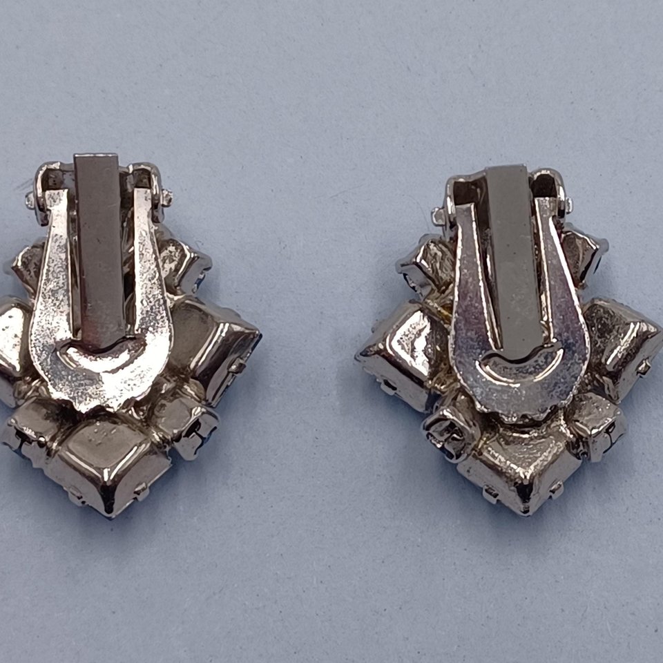 Vintage 1950's Light Blue Rhinestone Clip On Earrings Lot- 4 Pairs