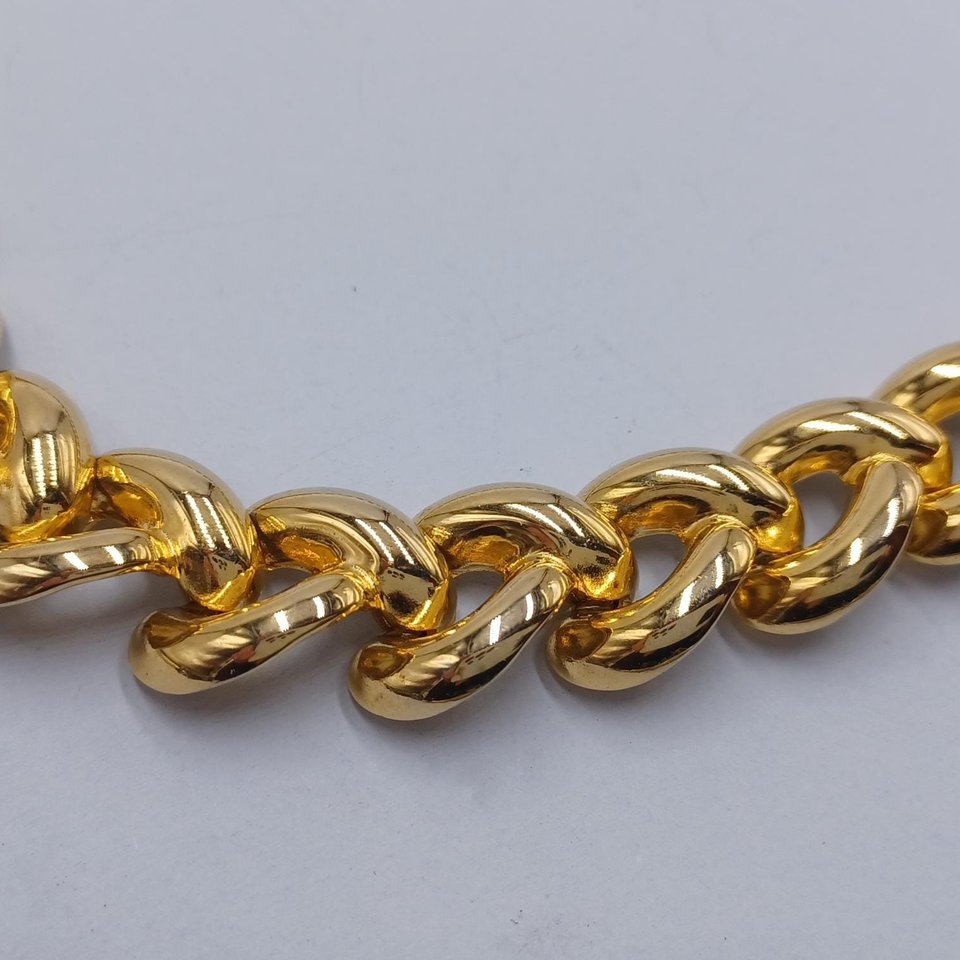 Vintage Shiny Gold Tone Chunky Half Link Curb Chain Statement Necklace