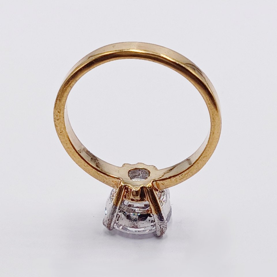18K Gold Plated Large 2 Carat Cubic Zirconia Solitaire Engagement Ring, Size 7