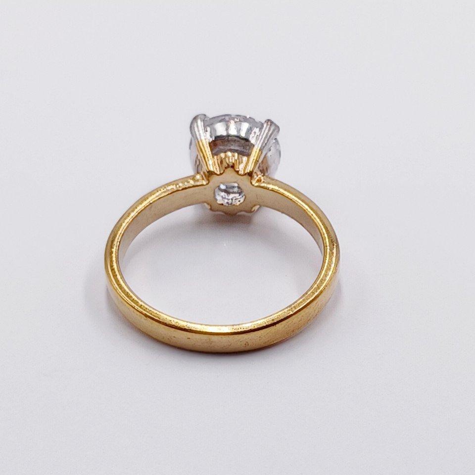 18K Gold Plated Large 2 Carat Cubic Zirconia Solitaire Engagement Ring, Size 7