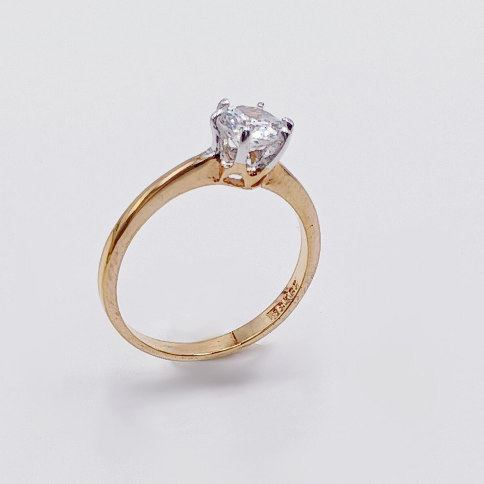 18K Gold Plated Medium 1 Carat Cubic Zirconia Solitaire Engagement Ring, Size 7
