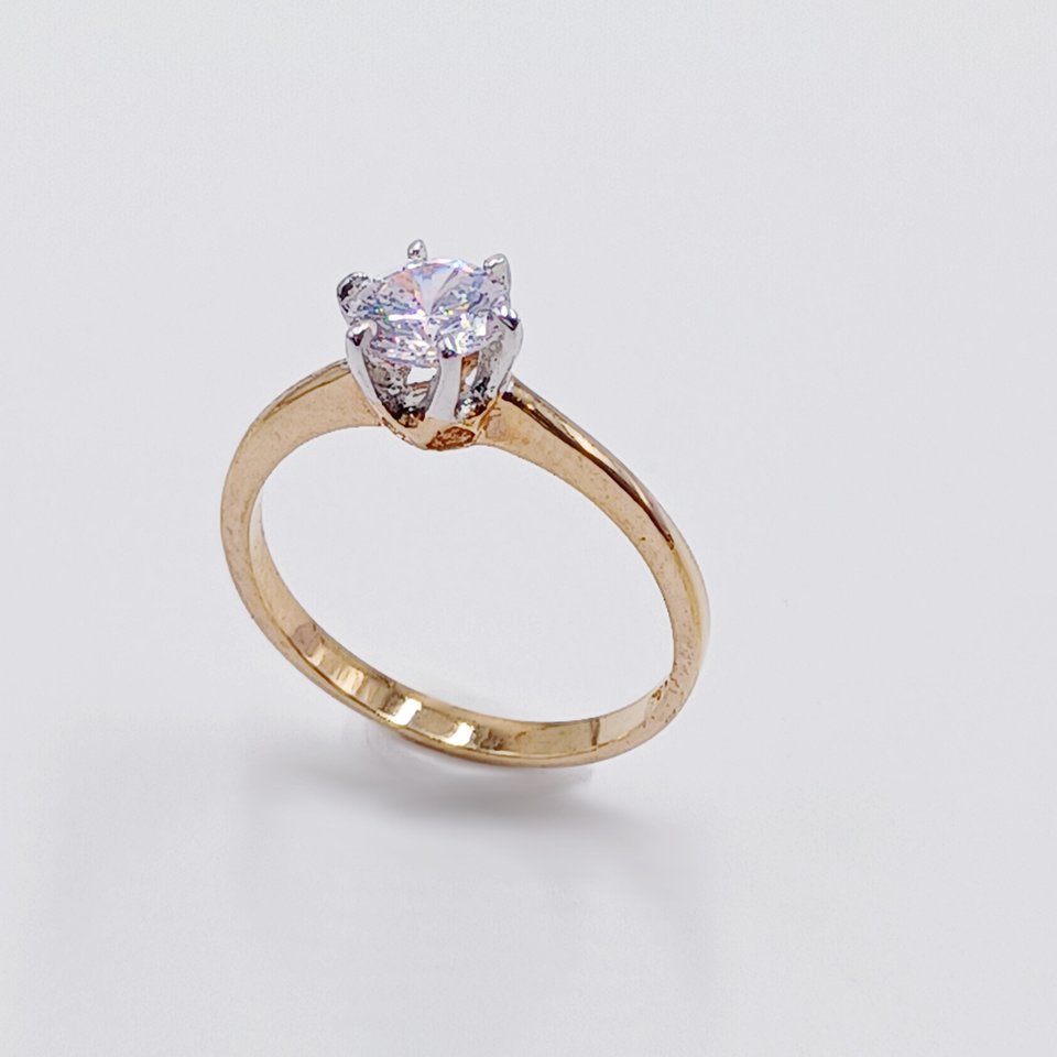 18K Gold Plated Medium 1 Carat Cubic Zirconia Solitaire Engagement Ring, Size 7