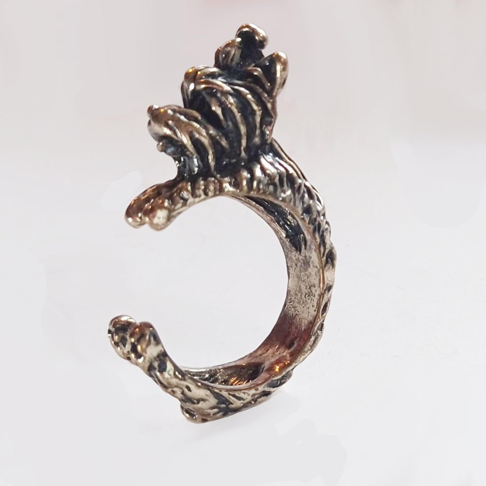 Vintage Brass Yorkshire Terrier Dog Wrap Around Ring, Size 6.25, Super Cute!! Dog Lover Gift