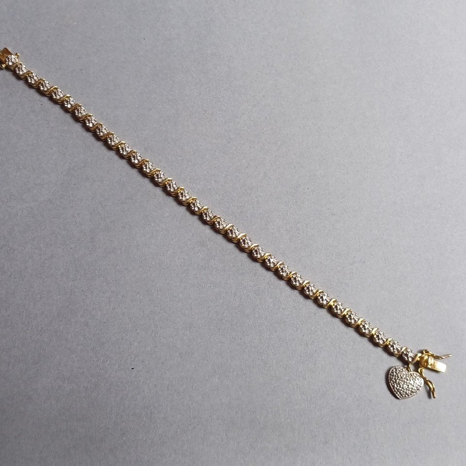 Ross Simmons Vermeil Link Tennis Bracelet with Heart Charm, Gold Over Sterling, Gift for Her