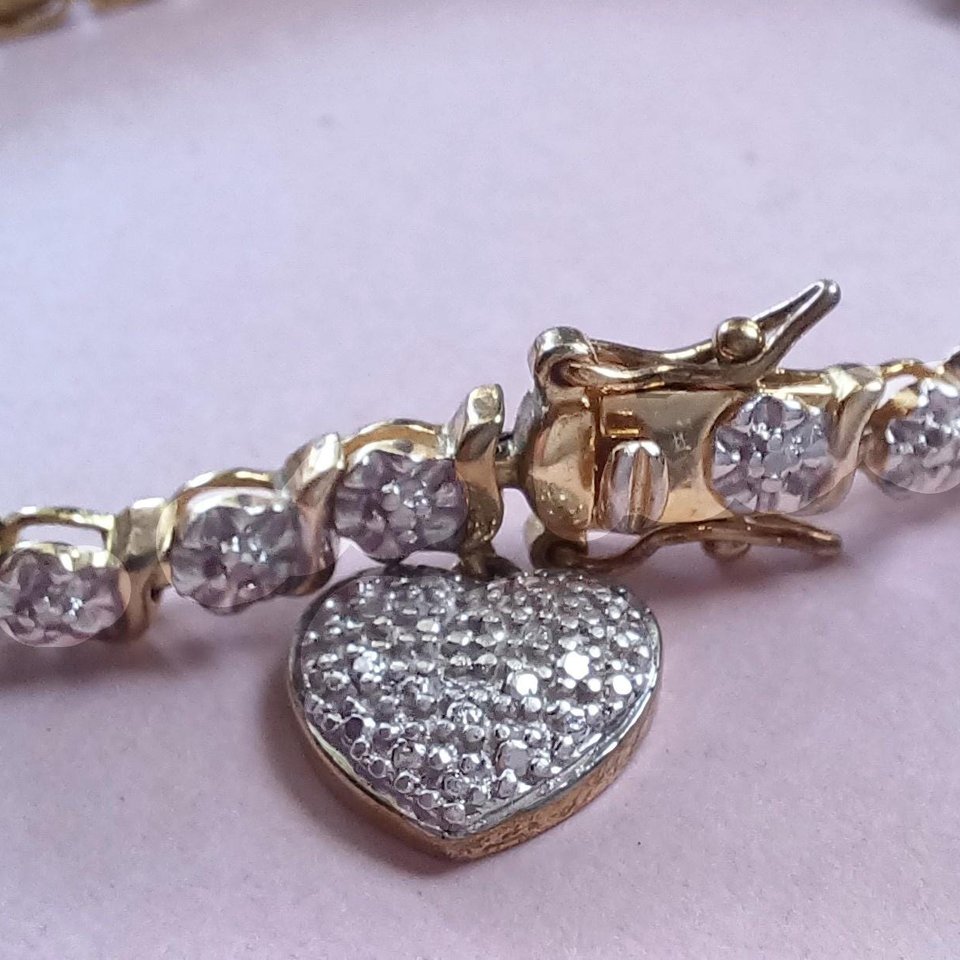 Ross Simmons Vermeil Link Tennis Bracelet with Heart Charm, Gold Over Sterling, Gift for Her