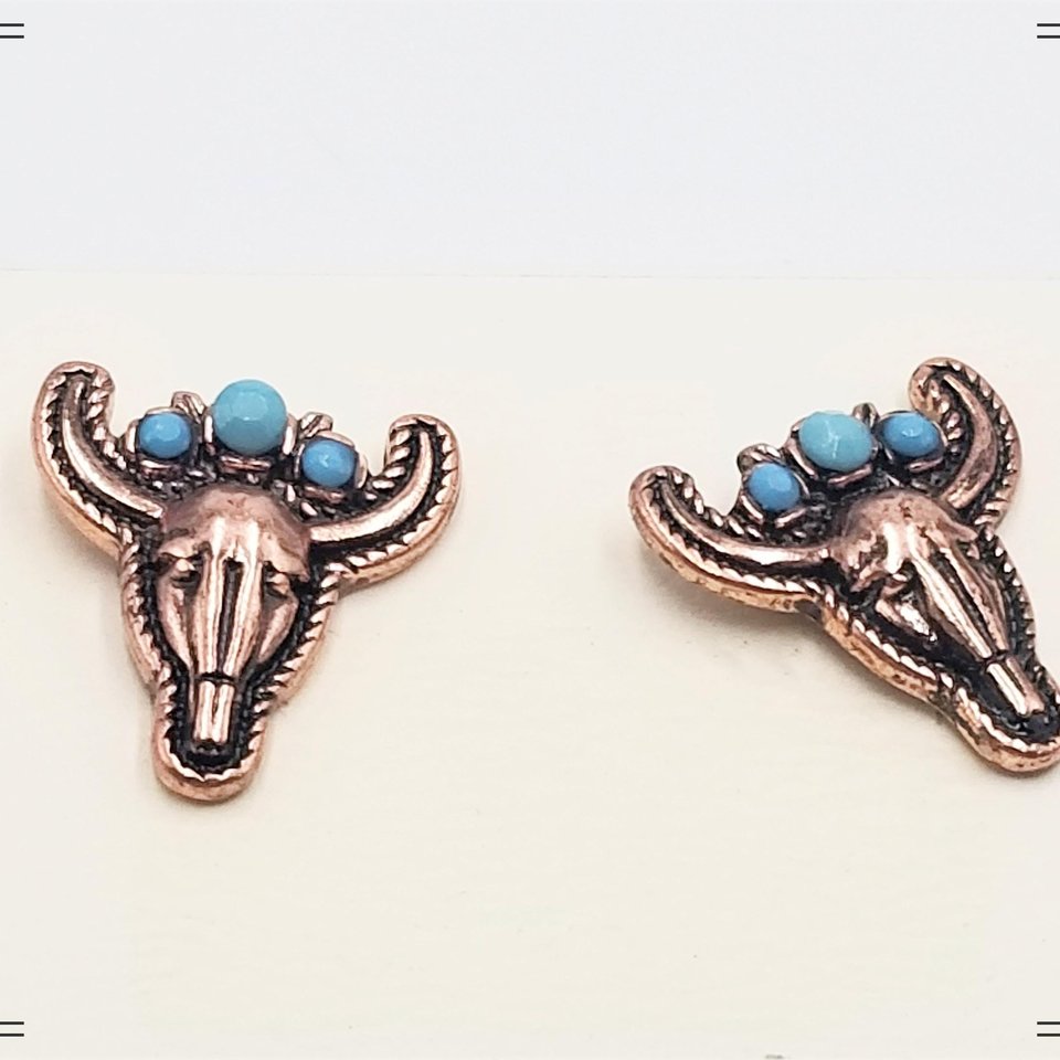 Vintage Southwestern Copper and Turquoise Steer Head Post Earrings