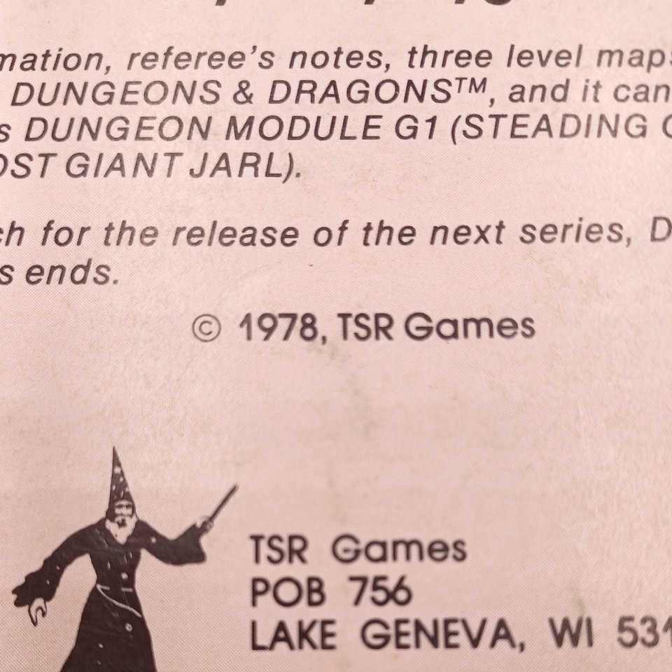 Advanced Dungeons and Dragons Module G3, 1978, Hall of the Fire Giant King