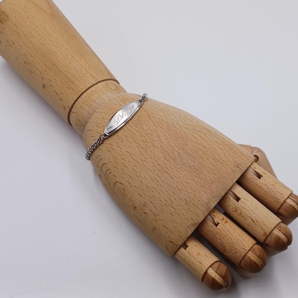 Vintage Silver Tone Speidel "Diane" ID Bracelet, Diamond Accent