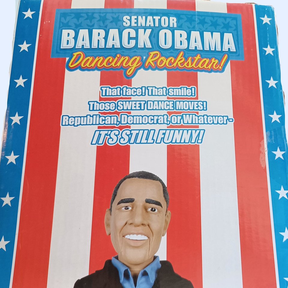Vintage Senator Barack Obama Dancing Rockstar, Fun Singing Character Ex President Doll, New in Box