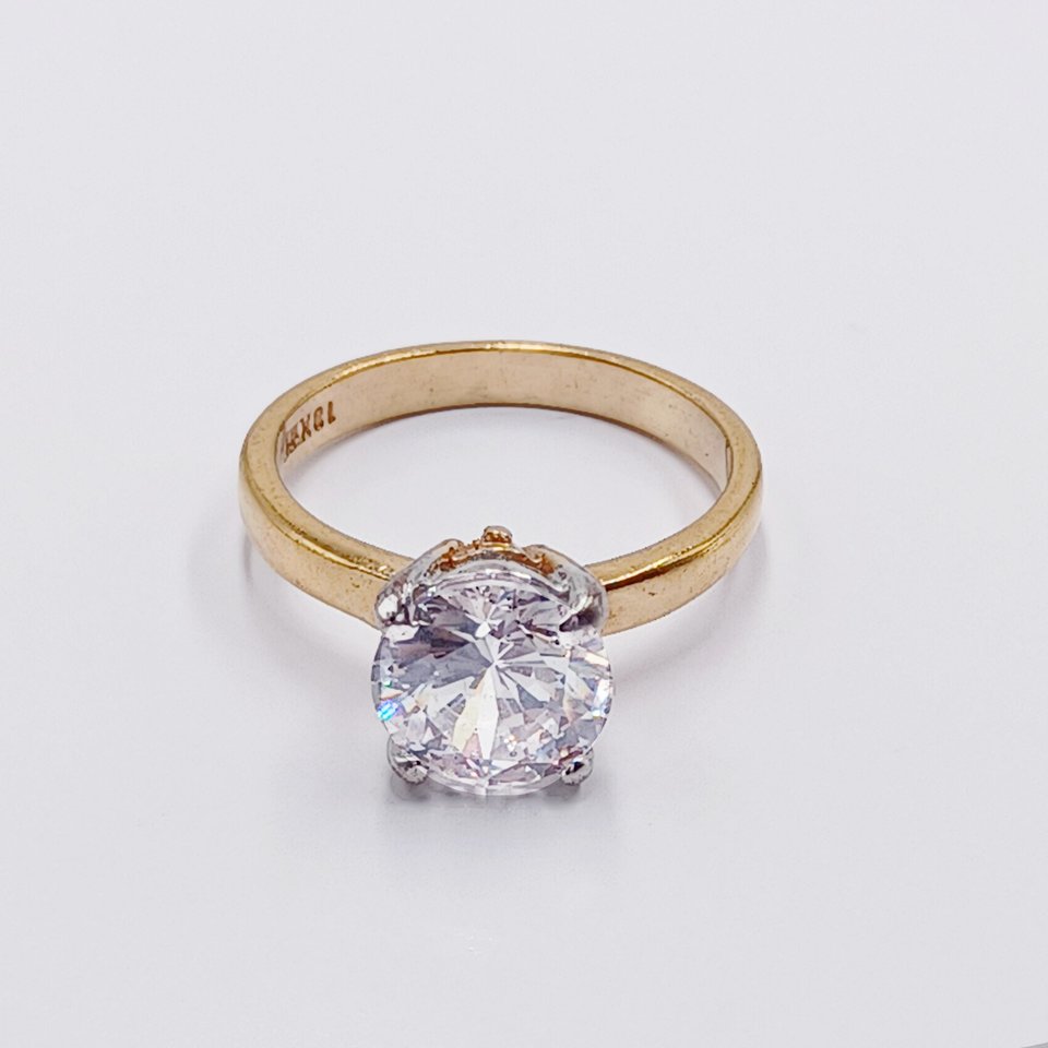 18K Gold Plated Large 2 Carat Cubic Zirconia Solitaire Engagement Ring, Size 7