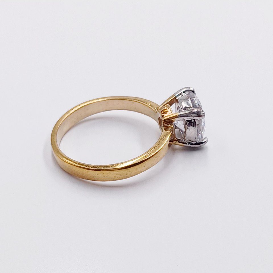 18K Gold Plated Large 2 Carat Cubic Zirconia Solitaire Engagement Ring, Size 7