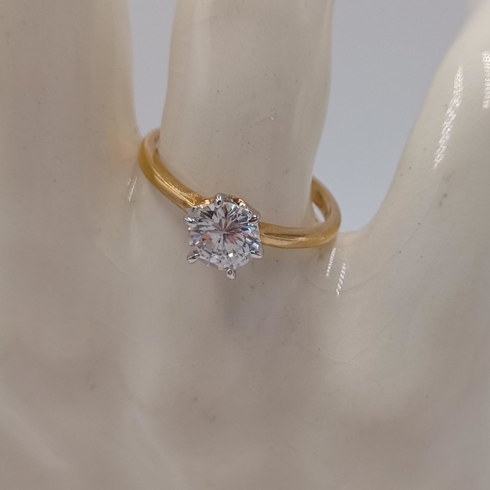 18K Gold Plated Medium 1 Carat Cubic Zirconia Solitaire Engagement Ring, Size 7