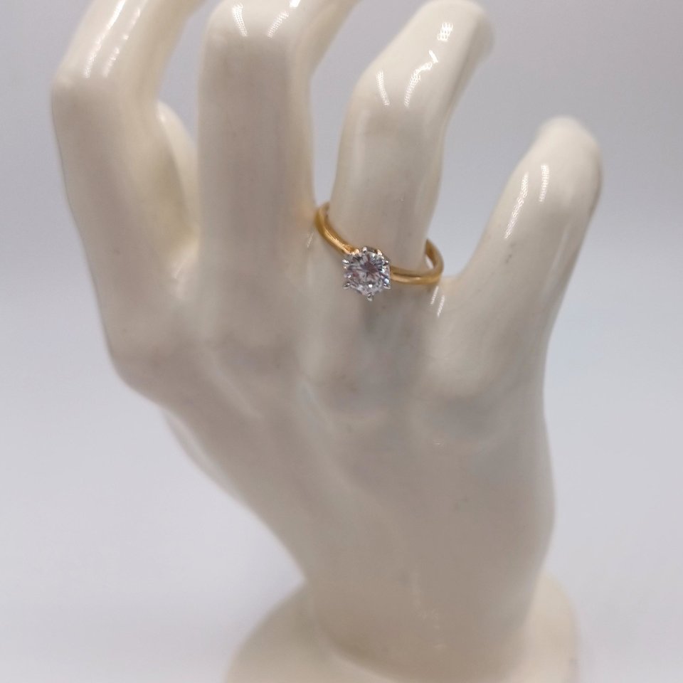 18K Gold Plated Medium 1 Carat Cubic Zirconia Solitaire Engagement Ring, Size 7