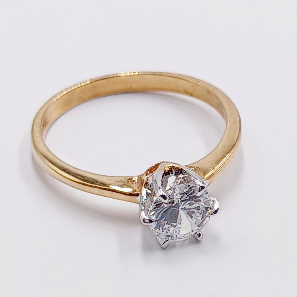 18K Gold Plated Medium 1 Carat Cubic Zirconia Solitaire Engagement Ring, Size 7