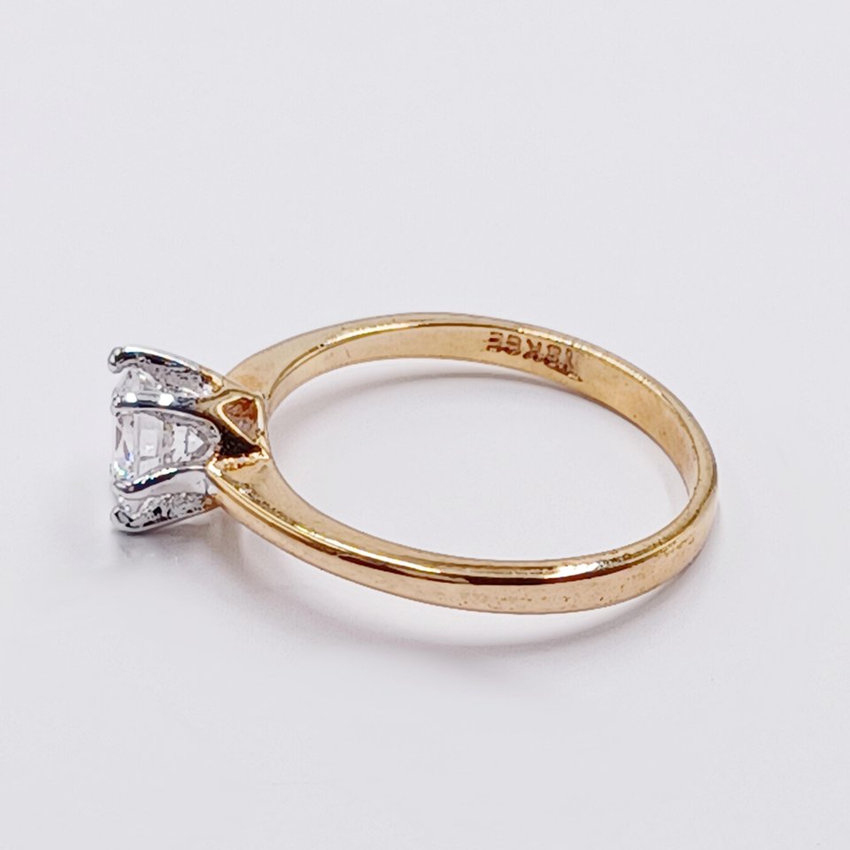 18K Gold Plated Medium 1 Carat Cubic Zirconia Solitaire Engagement Ring, Size 7