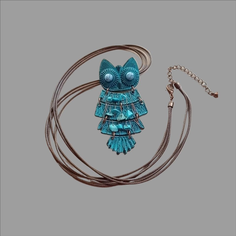 Vintage Southwestern Large Articulated Owl Pendant Necklace, Owl Lover Gift