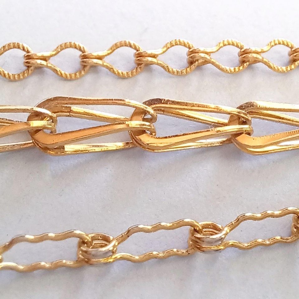 Vintage Shiny Gold Tone with 3 Chains and Pink Rhinestones Sweater Clips