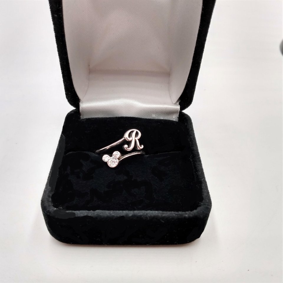 Retired Vintage ©Disney Sterling Silver Initial Letter R CZ Bypass Ring , Size 5.25