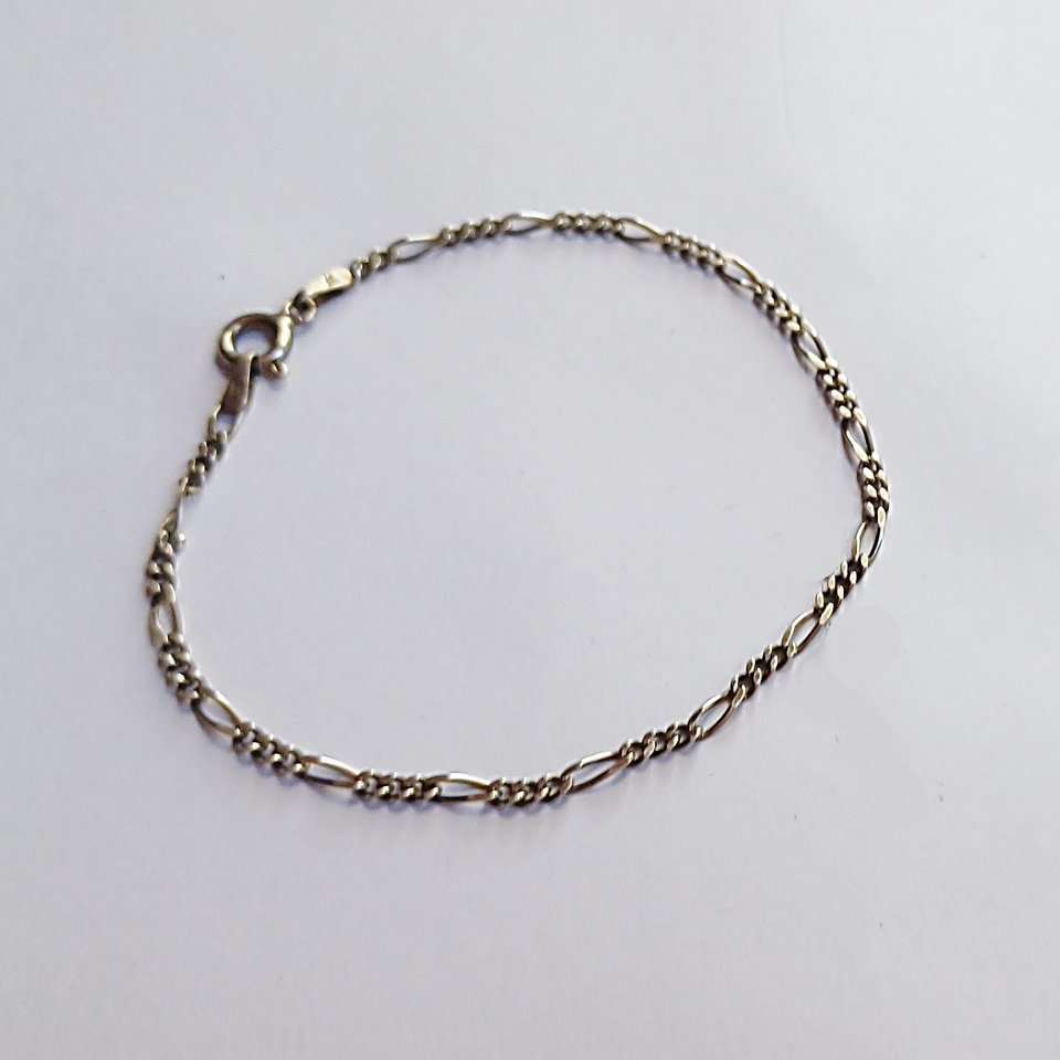 Vintage Sterling Silver 2.2mm Figaro Chain Bracelet for Women, Gift for Her