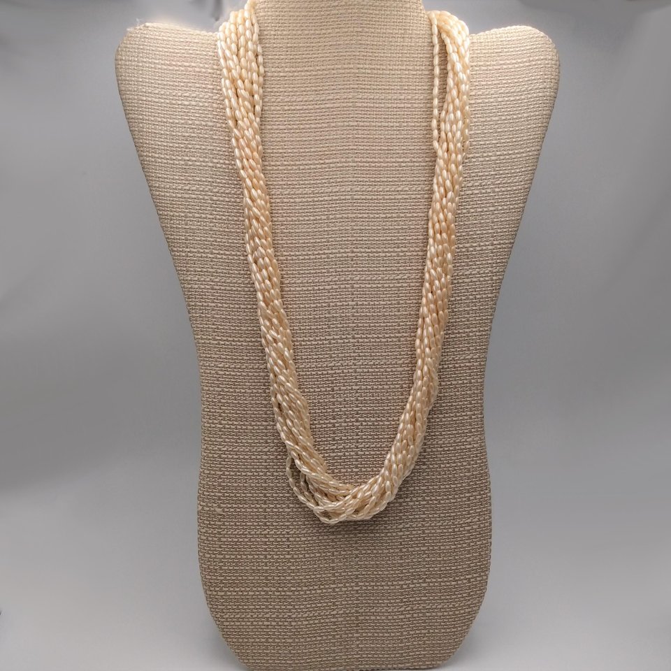 Vintage Multi-strand Faux Rice Pearls Mid Century Beaded Torsade Necklace, 4 Necklaces in 1