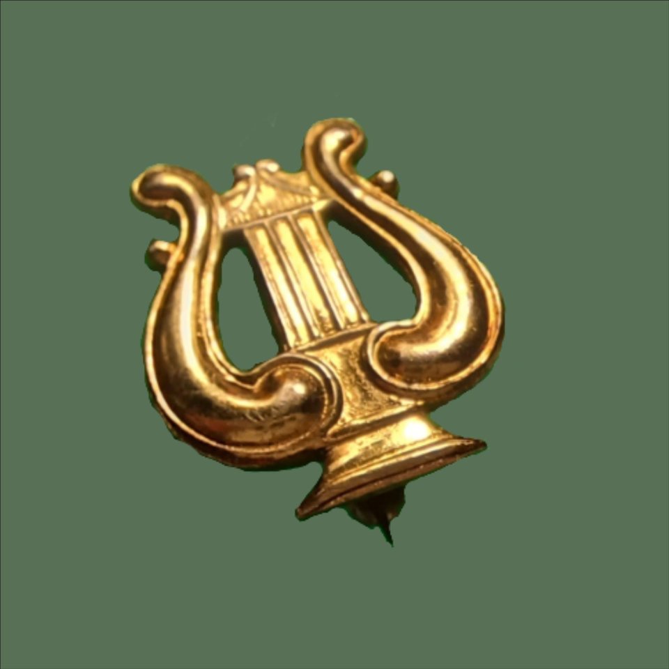 Vintage Gold Tone Lyre, US Navy Band Leader Staff Officer Collar Insignia Pin