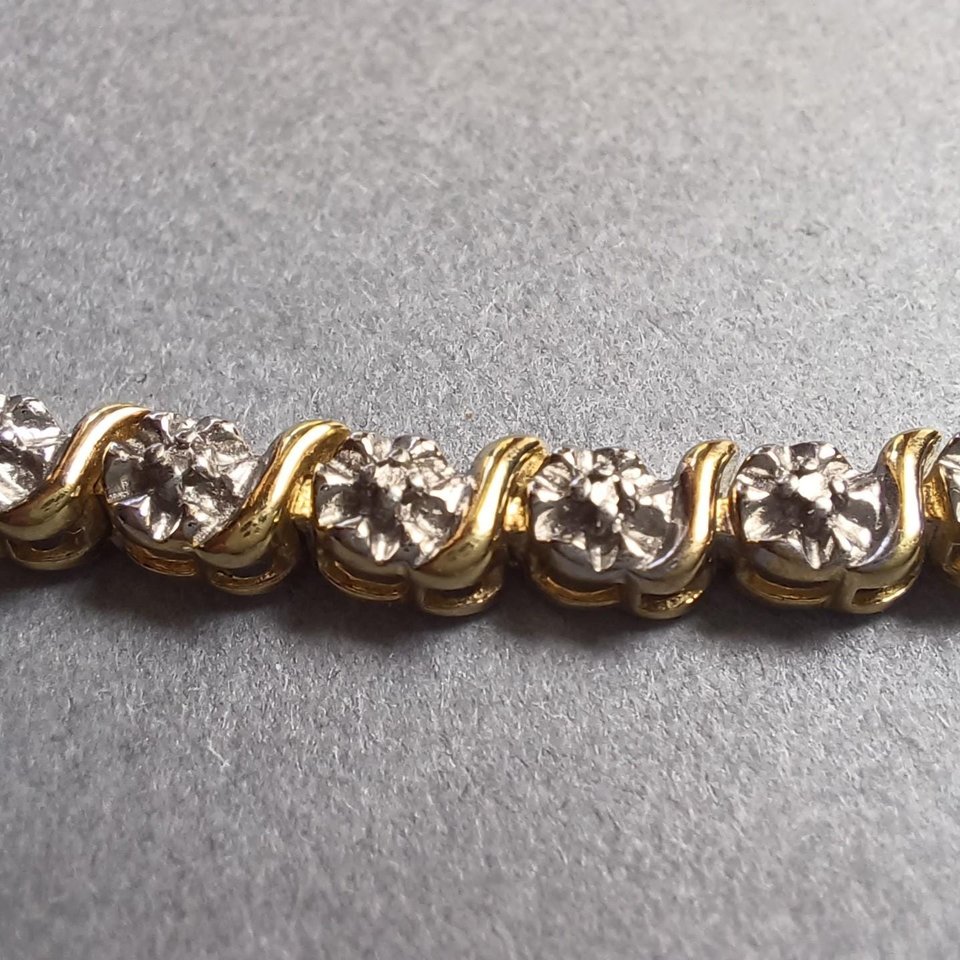 Ross Simmons Vermeil Link Tennis Bracelet with Heart Charm, Gold Over Sterling, Gift for Her