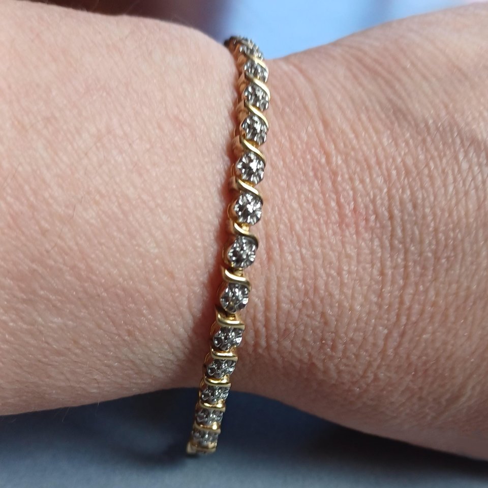 Ross Simmons Vermeil Link Tennis Bracelet with Heart Charm, Gold Over Sterling, Gift for Her