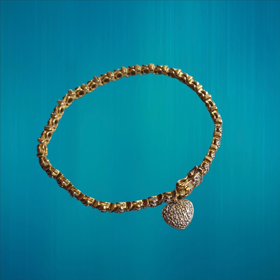 Ross Simmons Vermeil Link Tennis Bracelet with Heart Charm, Gold Over Sterling, Gift for Her