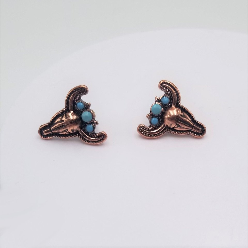 Vintage Southwestern Copper and Turquoise Steer Head Post Earrings