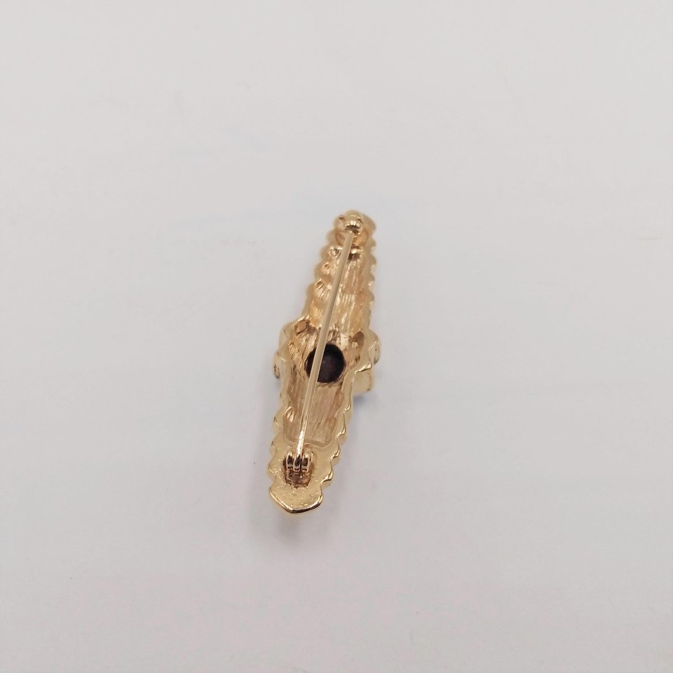 Vintage Gold Plated and Simulated Garnet and Rhinestones Bar Pin Brooch