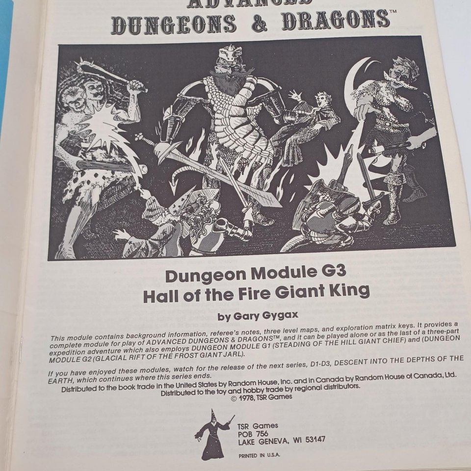 Advanced Dungeons and Dragons Module G3, 1978, Hall of the Fire Giant King