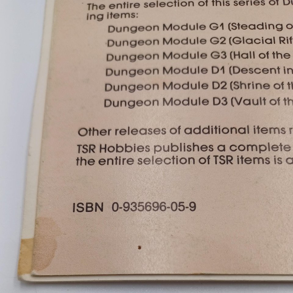 Advanced Dungeons and Dragons Module D1, 1978, Descent into the Depths of the Earth