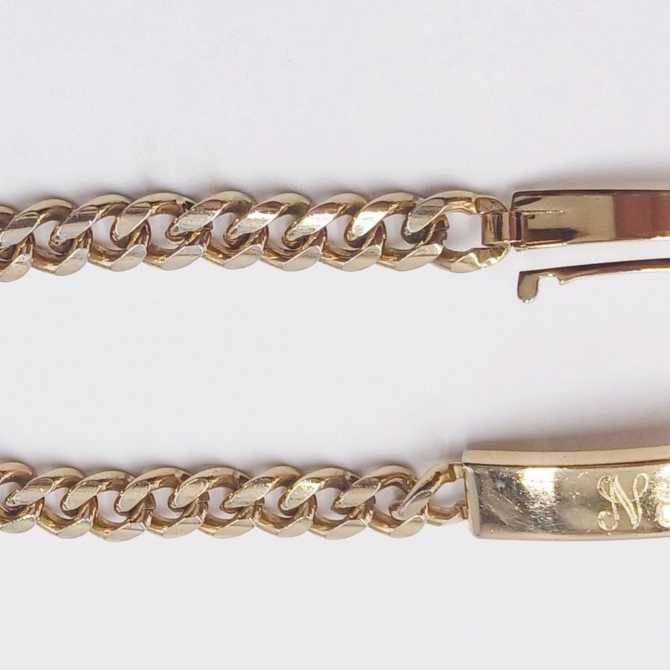 Vintage Shiny Gold Tone Speidel "Natalie" ID Curb Chain Engraved Bracelet