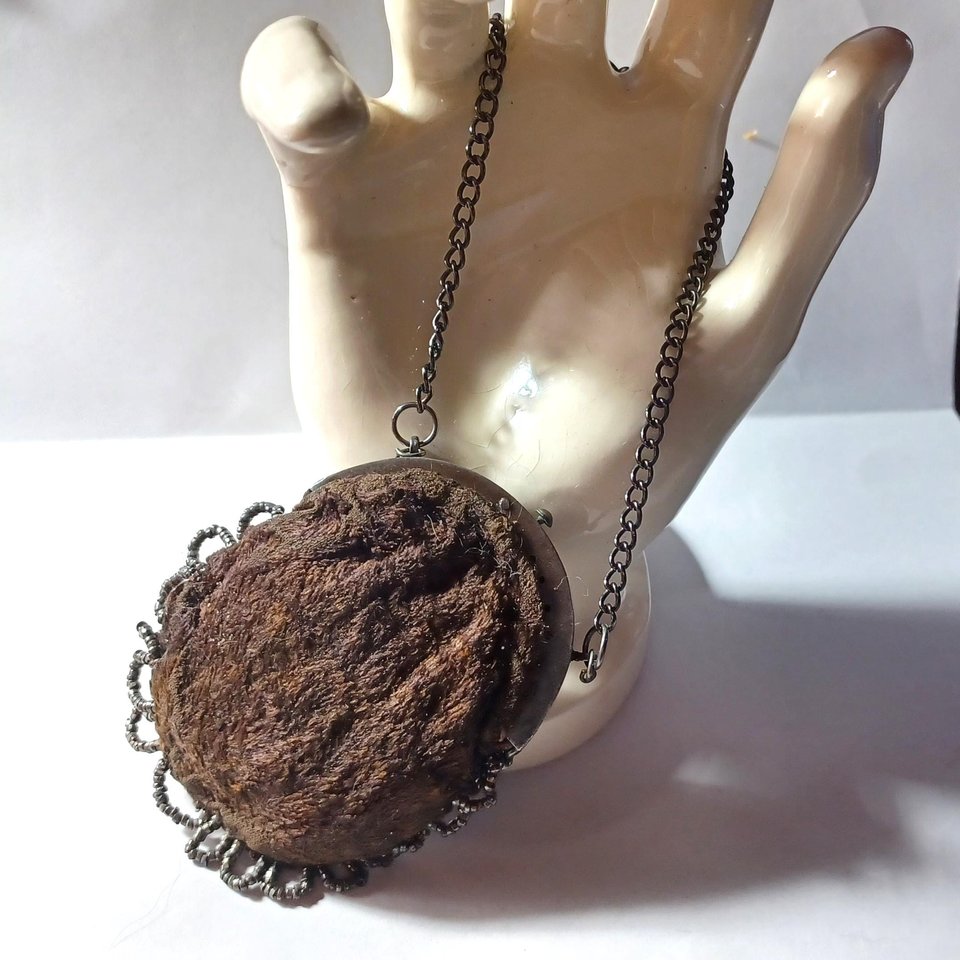 Antique Handmade Suede Coin Purse or Childs Purse Note from Owner inside