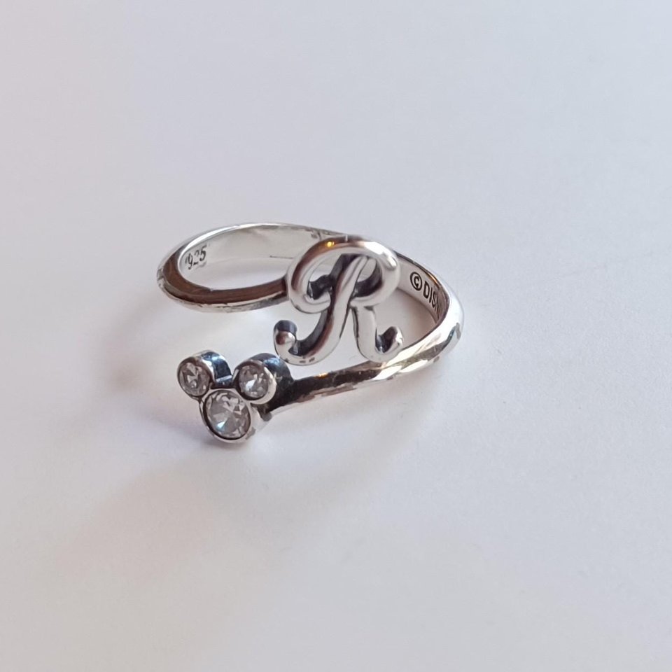 Retired Vintage ©Disney Sterling Silver Initial Letter R CZ Bypass Ring , Size 5.25