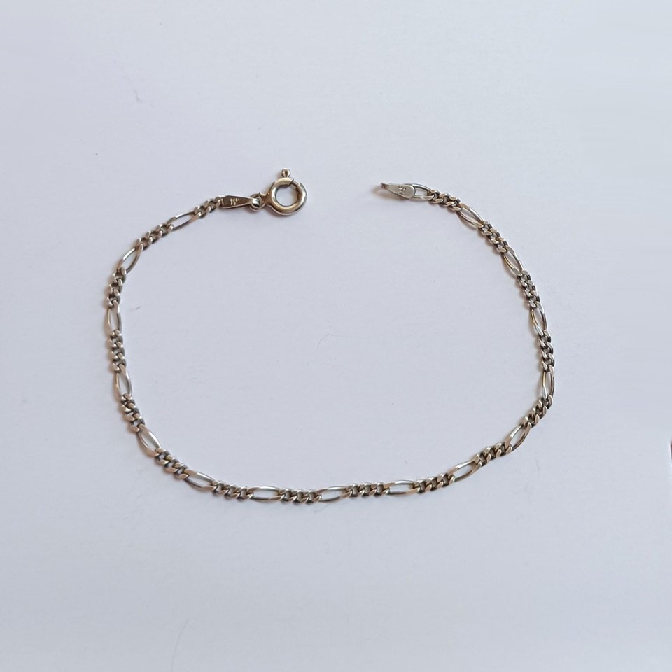 Vintage Sterling Silver 2.2mm Figaro Chain Bracelet for Women, Gift for Her