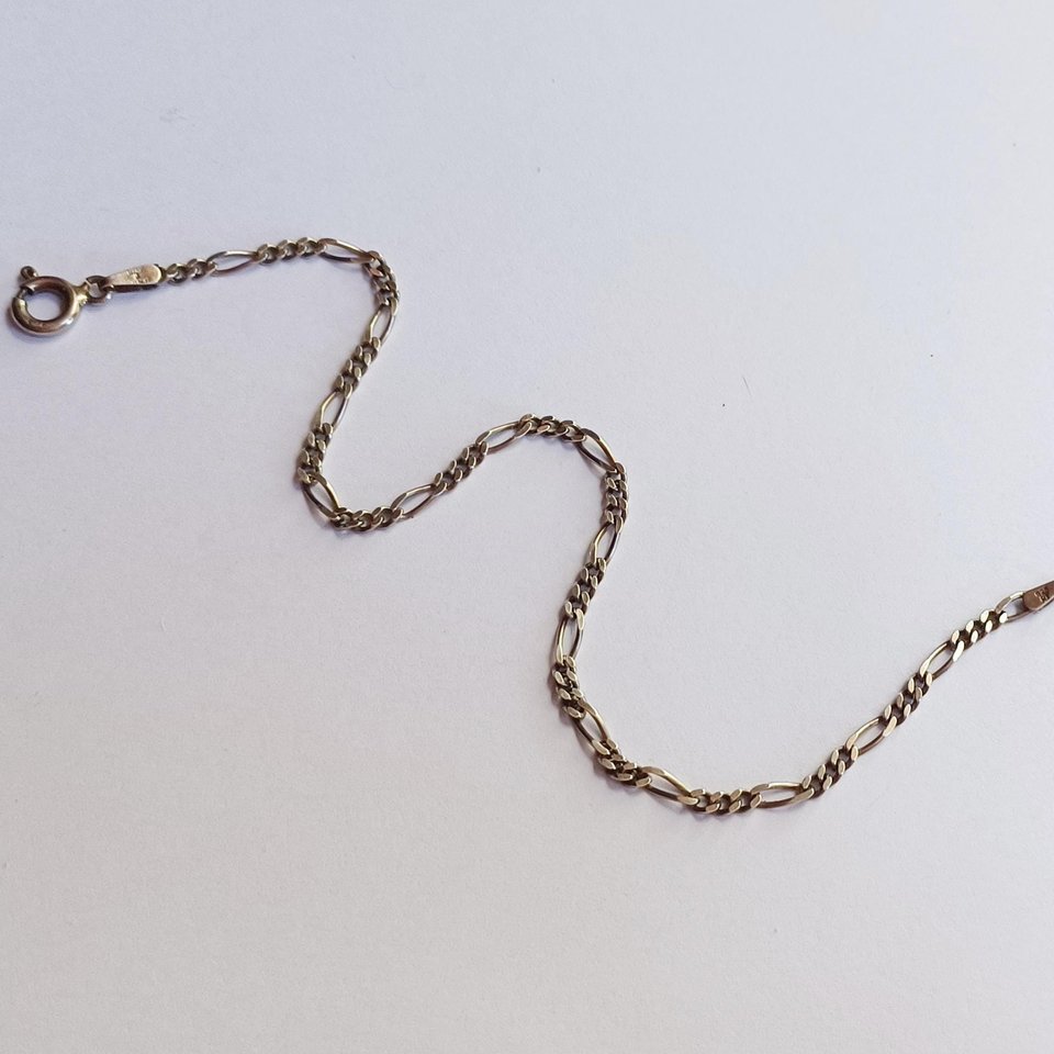 Vintage Sterling Silver 2.2mm Figaro Chain Bracelet for Women, Gift for Her