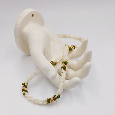 Mother of Pearl Woven Spiral with Coral and Jade Beaded Necklace