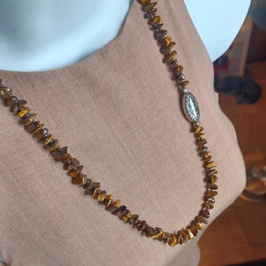 Vintage Natural Tiger's Eye Polished Chips Beaded Necklace