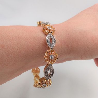 Vintage Cubic Zirconia and Peach Gems Gold Plated Bangle Bracelet for Women